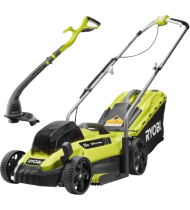 RYOBI ONE+ 18V 13 in. Cordless Battery Walk Behind Push Lawn Mower & String Trimmer
